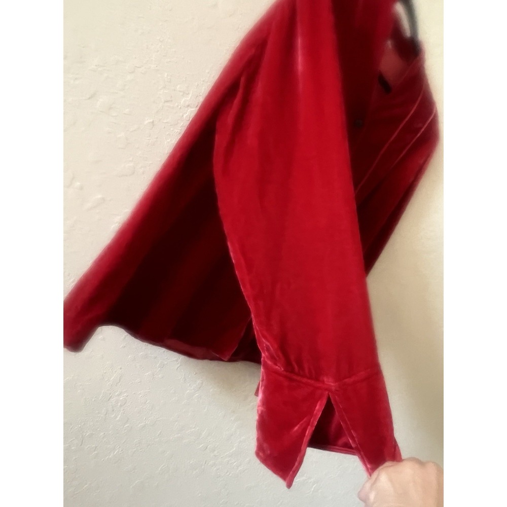 J Jill Crushed Rich Red Velvet Button Up Tunic Top Blouse Silk Blend L Petite - Picture 5 of 10
